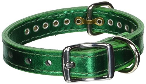 Image of Signature Leather Crystal Dog Collar, Metallic Emerald Green Solid Grain Leather, Fits 6 inch-8 inch Neck Size, 10 inch Overall Length