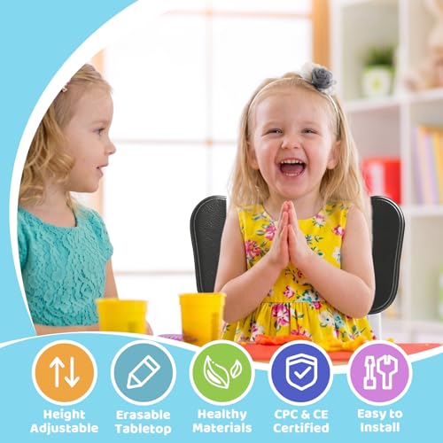 Image of FUNLIO Kids Table and 4 Chairs Set for Ages 3-8, Height Adjustable Toddler Table and Chair Set, Easy to Wipe Arts & Crafts Table, for Classrooms /Daycares /Homes, CPC & CE Approved (5-Piece Set) - Black