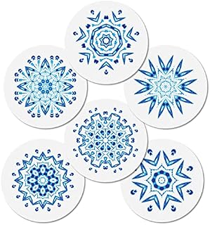 Drink Coasters Set of 6 Blue Round Silicone Rubber Cup Pad Base vintage Flower Patterns Round Coaster Non Slip for Coffee,Beer,Mug,Wine Glass Bottle,Home and Bar (6Pcs)