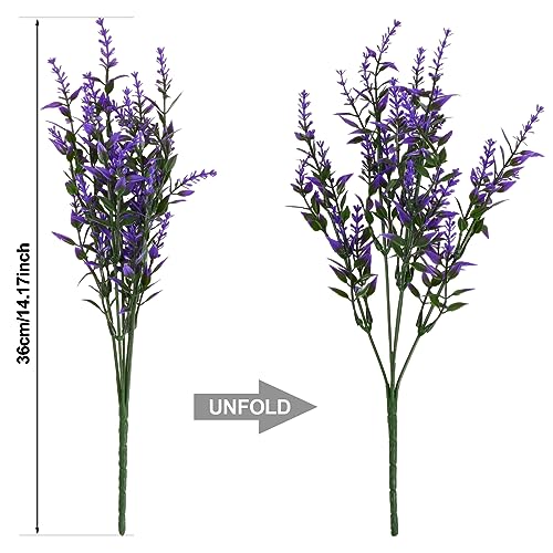 12 Bundles Artificial Lavender Flowers, 14 Inch UV Resistant Plastic Faux Flower Shrub, Decorative Fake Greenery Flower for Indoor Outdoor Wedding Garden Bedroom Office Yard Porch  image 3