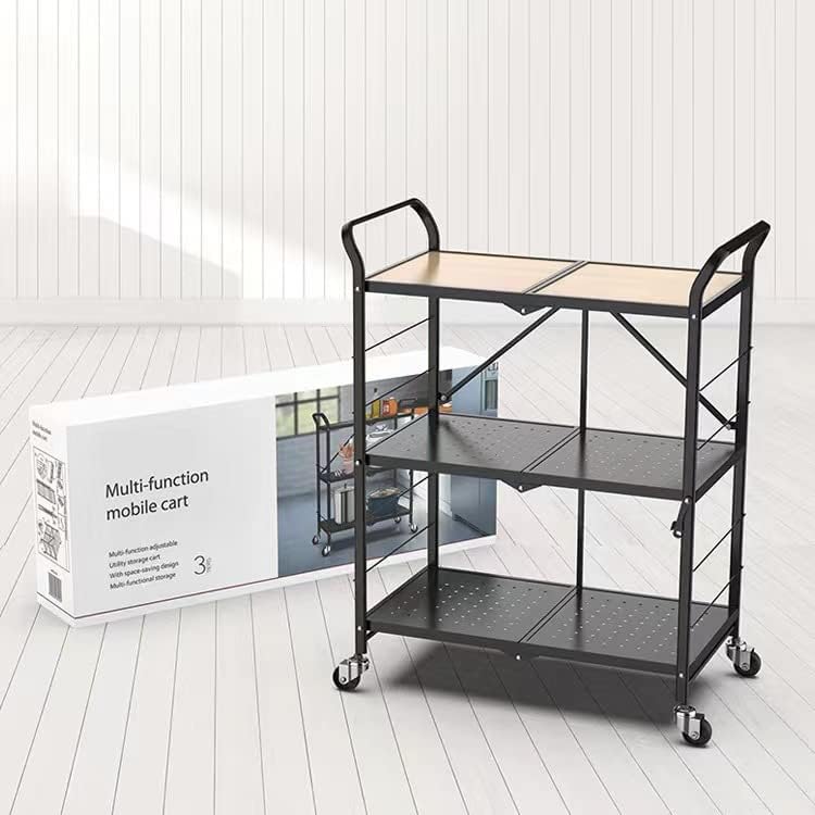 Miniatura 7 de MYOYAY Carrito de almacenamiento plegable de 3 niveles, estante de pie, carrito de servicio móvil con ruedas, sin montaje, organizador de cocina,