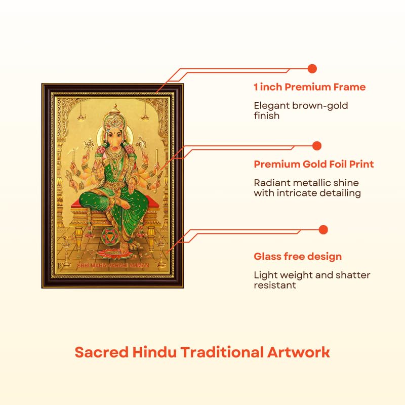 Image of Paramporul Gallery shree varahi Gold Foil Photo Frame for Pooja Room, Hindu God Wall Decor, Ready to Hang, 10x14 Inch