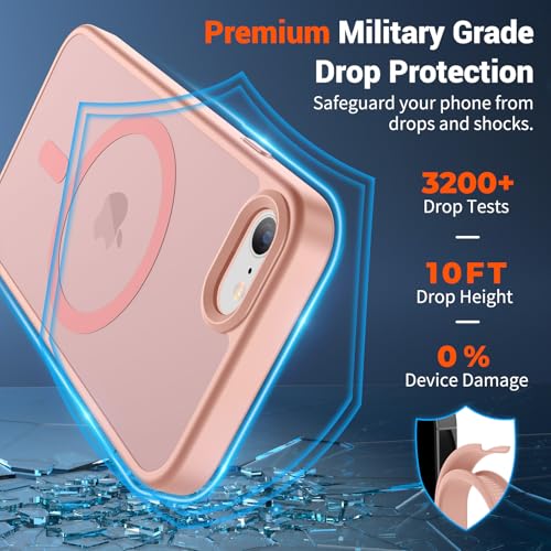 Image of SUPFINE Magnetic for iPhone SE Case 2022 (3rd) /2020 (2nd), iPhone 8 Case (Compatible with MagSafe) (Military Grade Drop Protection) Translucent Matte Phone Cover,Pink