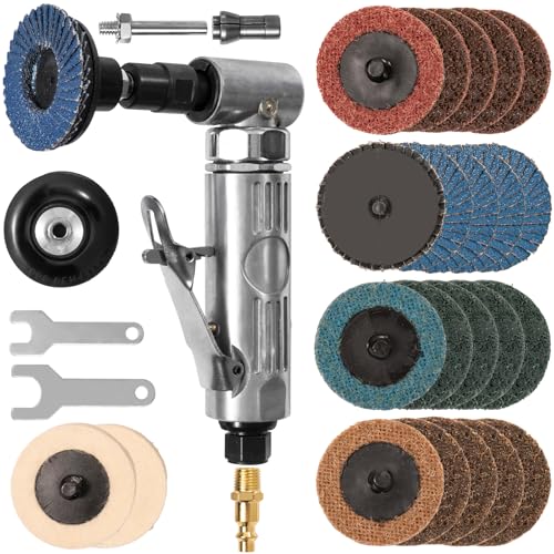 Right Angle Air Die Grinder With 22 Grinding Discs,1/4 inch Pneumatic Die Grinder Tool,Mini Angle Grinder Kit For Grinding,Polishing,Deburring