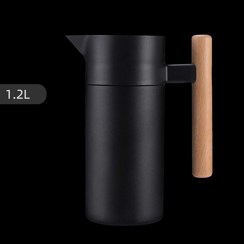 Thermoskanne 1600ml Edelstahl - Vakuum Isolierkanne Mit Holzgriff