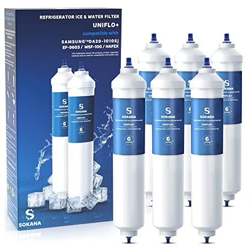 SOKANA 6 x TÜV SÜD Wasserfilter Kühlschrank Kartuschen Kompatibel mit Samsung DA29-10105J DA99-02131B HAFEX/EXP Side By Side American Style Wpro WSF-100 LG AEG HAIER Daewoo BEKO Cover