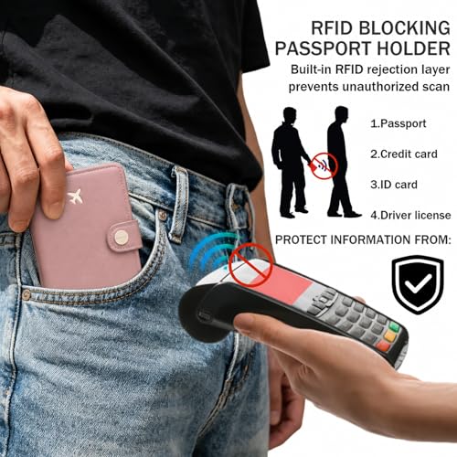 Image of ZOPPEN Passport Holder for Travel Essentials, RFID Blocking PU Leather Water-Resistant Lightweight Passport Cover with Multiple Card Slots, Easy to Carry Travel Wallet for Women Men, Dusty Pink