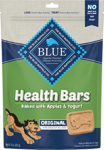 Image of Blue Buffalo Health Bars Crunchy Dog Biscuits, Oven-Baked with Natural Ingredients, Apples & Yogurt, 16-oz Bag, (Pack of 4)