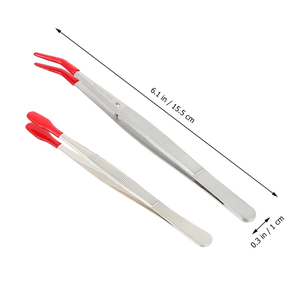 Pinzette a Punta in Gomma Rosse in Acciaio Inox 4 Pezzi | Becco Largo e Curvo, Set da Laboratorio e Gioielli, Presa Precisa per Oggetti Piccoli