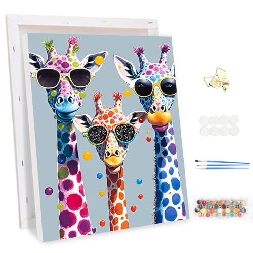 MEIYUDA Malen Nach Zahlen Erwachsene mit Rahmen Coole Giraffen, Paint by Numbers Malen Nach Zahlen Tier, DIY Set mit Pinseln und Acrylfarben Handgemalt Ölgemälde Leinwand für Home Décor 30x40cm