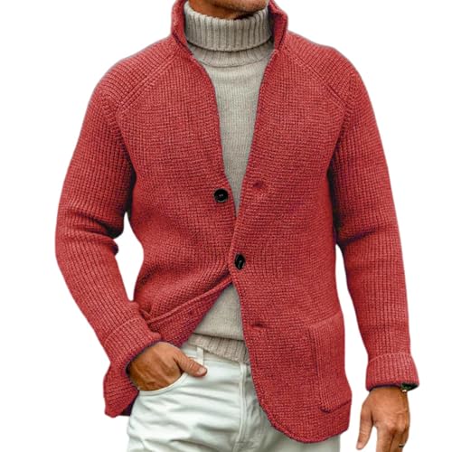ADHOWBEW Mens Sweater with Pockets Casual V Neck Knitted Cardigan Shawl Collar Soft Button Down Warm Long Sleeve Coat