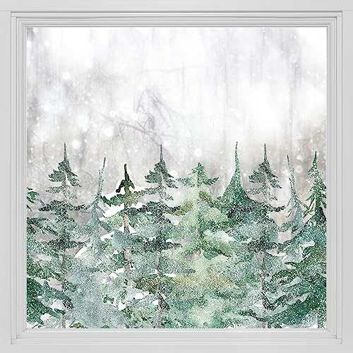 Alwayspon Static Window Film Privacy, Double Sided Window Cling Sticker, Anti UV Glass Film for Christmas Decoration, Winter Snowy Forest Border T061
