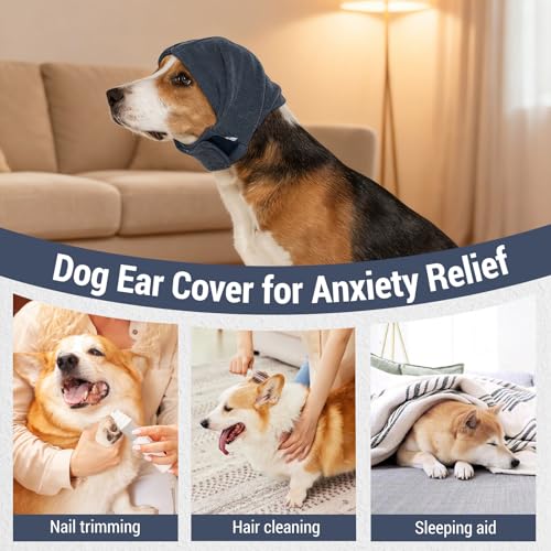 Ohrenschützer für Hunde,Gehörschützer Lärmschutz Hunde Ohrenschutz,Beruhigender Hundehoodie für Hals- und Ohrenwärmer,für Angstlinderung,Winter,Fellpflege,Feuerwerk,AutofahrtenGrau, S-10,6'-15,7'