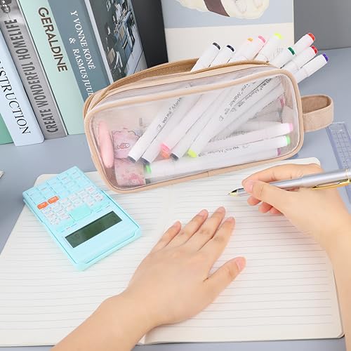 Image of Oyachic Clear Pencil Case,Grid Mesh Pencil Pouch,Pencil Bags with Double Zipper,Transparent Pencil Box for Aduts