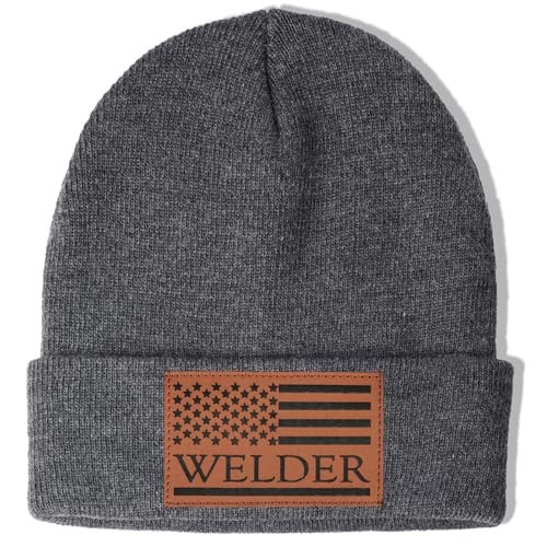 American Flag Leather Welder Beanie Hat Gifts for Men - Dad, Husband Birthday Welding...
