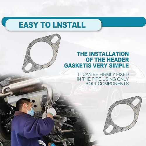 Image of 2 PCS Car Exhaust Gasket, Standard Exhaust Manifold Gasket, Ultra Seal 2-Bolt 2.5 Inch Exhaust Flange Gasket High Temperature, Car Accessories Made of High Temp Gasket Material OEM#120-06310-0002