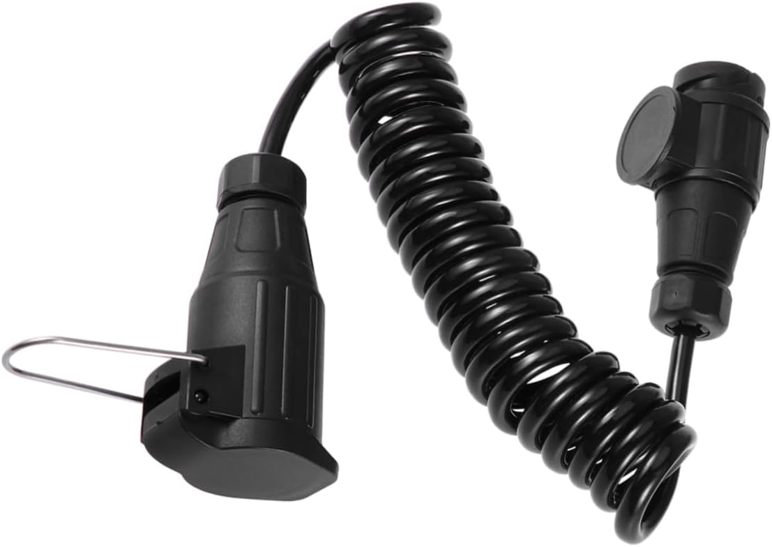 Double Prong Male Trailer Plug 2m Spring Coiled Cable 12v Extension Cord Tow Bar Plastic Brass Constructi