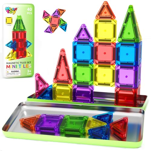 Image of 40PCS Mini Magnetic Tiles Toddler Travel Essentials Toys with Case Set, Magnetic Building Blocks Kids Games, Montessori Preschool Education Sensory Toys for 3 4 5 Year Old Boys Girls Birthday Gifts