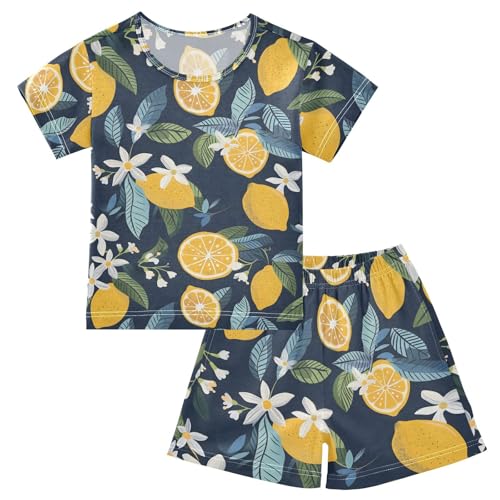 ALAZA Lemon Fruit Blossom Floral Pajamas Short Sleeve 2 Piece Sleepwear Top and Bottom Pajama Set Unisex