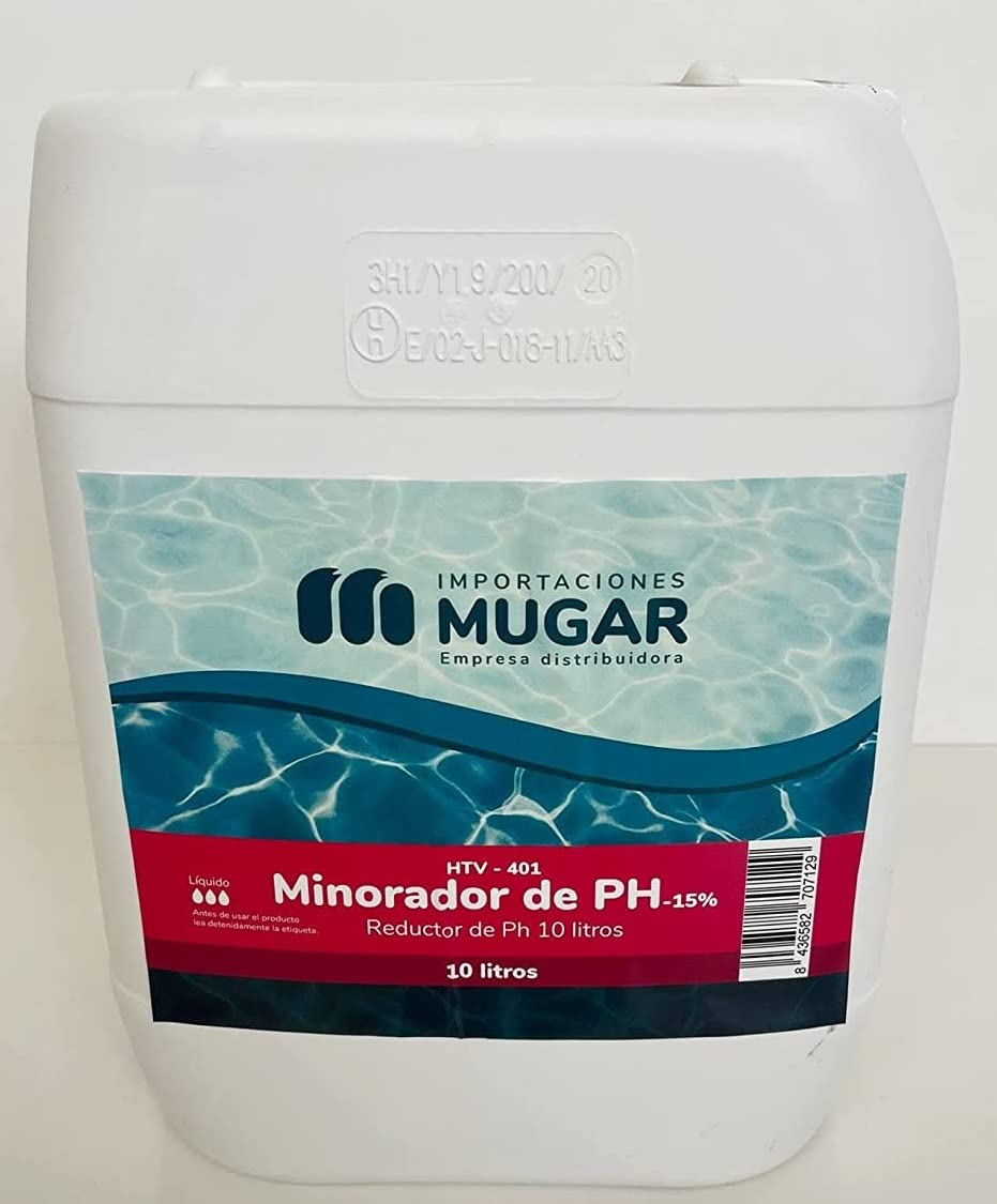 MUGAR- Minorador de pH Minus Sulfúrico para Piscinas. Reductor de pH DE 10, 15 Y 20 litros- Sulfúrico. Envases de Tres cantidades Diferentes Disponibles: 5, 10 y 20 litros.