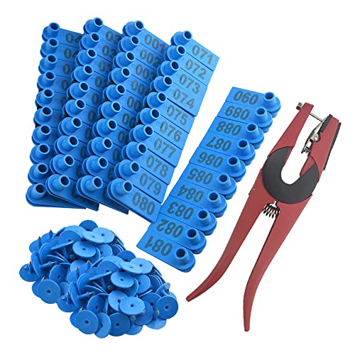 WMYCONGCONG Goat Sheep Pig Ear Tag Plastic Livestock Ear Tags, 1-100 Number, Blue
