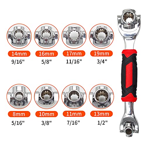 Image of Nifogo Vency Tiger wrench 48 in 1 Swivel Head Multi Tool Spanne Tools Socket Works with Spline Bolts Multifunction PassTorx 360 Degree 6-Point Universal Furniture Car Repair, Hex end (black)