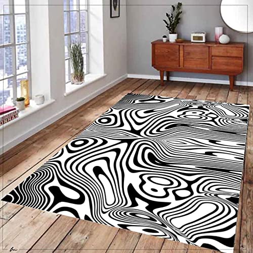 JUEWEIER Tapis Noirs et Blancs, Tapis animaliers à Motif zébré, Tapis décoratifs, Tapis Doux turcs, Tapis Modernes, carpettes