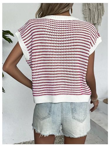 Women's Striped Knit Vest Tops Short Sleeve Sweater Vest Tank3