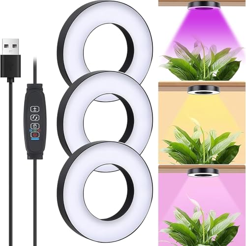 Pflanzenlampe LED Vollspektrum, Grow Lampe - 3 Lichter Modi Und 10 Helligkeit, Höhenverstellbares LED Grow Lampe Blütemit Zeitschaltuhr 3/9/12 Std - Pflanzenlicht Für Zimmerpflanzen (Schwarz 3 Köpfe)