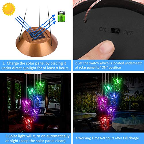 Lampelc Solar Mobile Wind Chime,Outdoor LED Light Solar Angel Wind Chimes Color-Changing Waterproof Hanging Solar Powered Chimes Lights for Garden Corridor Decoration (Angel Wind Chimes Light)