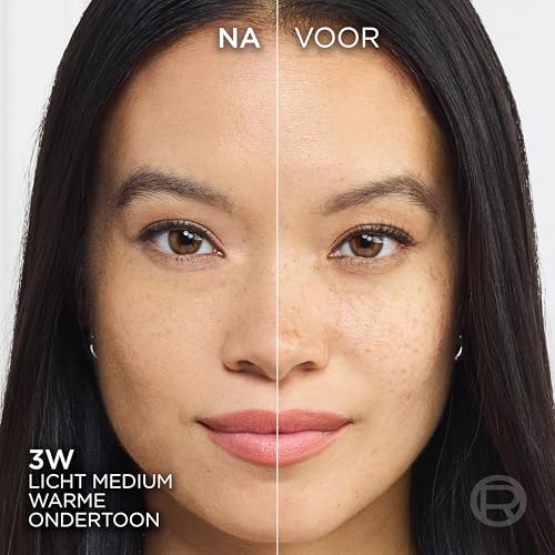 Fond de teint liquide True Match de L'Oréal Paris, soin de la peau infusé à l'acide hyaluronique, SPF 17, disponible en 40 teintes, nuance chaude de 3 D/3 W, 30 ml