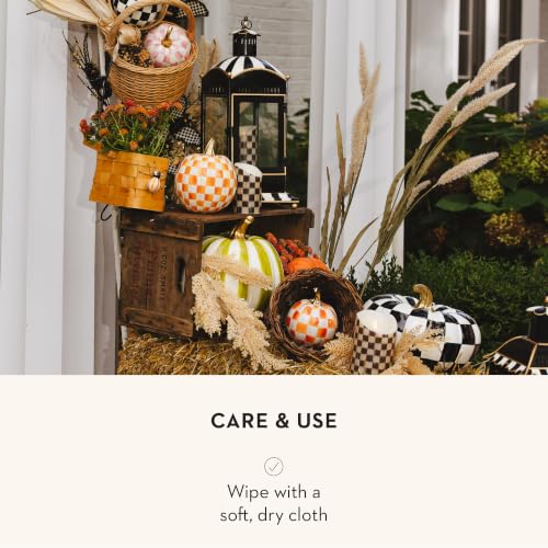 Image of MACKENZIE-CHILDS Resin Pumpkin, Small, Orange-and-White Orange Check
