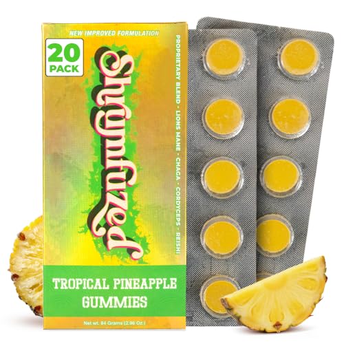 Shrumfuzed Mushroom Gummies | Nootropic Mushroom Supplement with Lions Mane Reishi Cordyceps & Chaga | 20 Count Tropical Pineapple