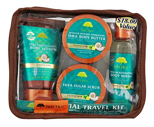 Tree Hut Essential Travel Kit, Coconut Lime, 4 Items in One Bag, for Nourishing Essential Body Care on the Go!