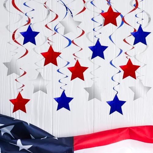Red Blue Silver Star Hanging Swirl Decorations Stars Streamers Fo...