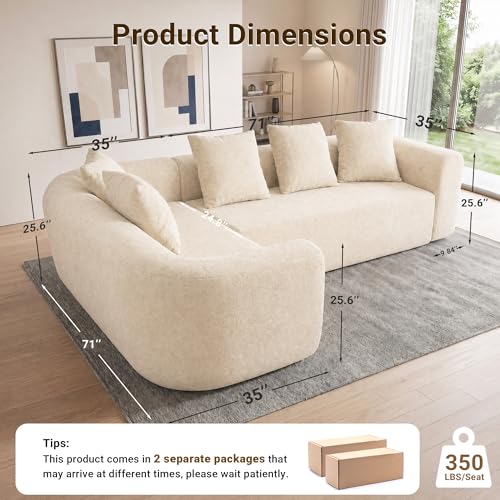 Image of Claiks 106 inch Cloud Boneless Couch, Left Chaise Sofa, Beige