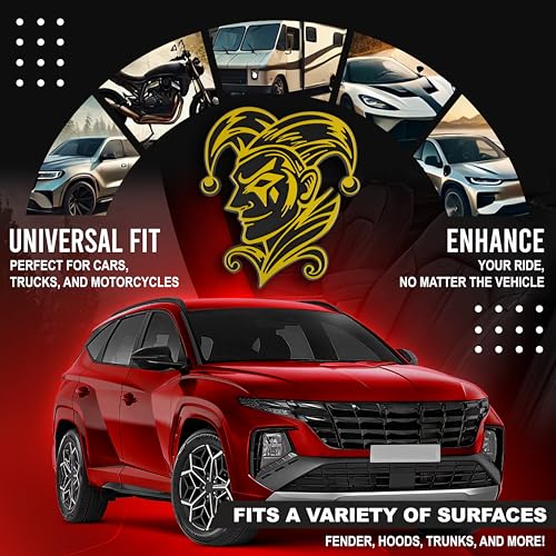 Image of Joker Emblem 3D Jester Badge - Custom Car Decal Sticker for Car, Truck, SUV - Durable Exterior Trunk, Hood, Fender (Set of 2) (Yellow)