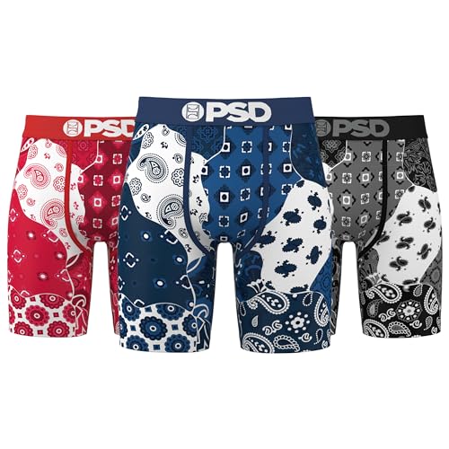 PSD Men's Boxer Briefs - Bandana Street 3 Pack, 7 Inch Inseam, Stretchy Moisture-Wicking Boxer Briefs for Men Pack, 2X-Large