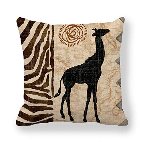 Venus*L Set Of 4,African Animals,Giraffe,Elephant,Horse,Leopard With Zebra Pattern & Leopard Pattern Decorative Throw Pillow Covers,One-Side Printed,Cotton Linen,18X18 Inch(45X45Cm) #TOP1