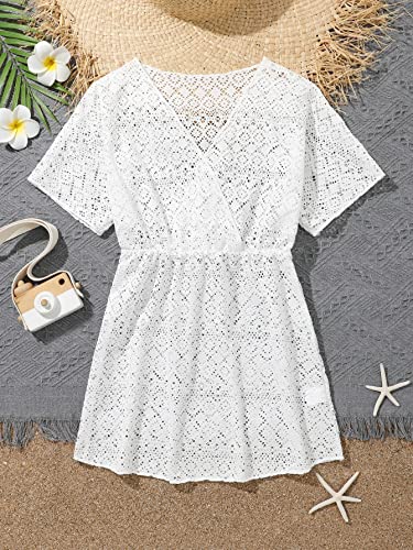 Image of SHENHE Girl's Chiffon V Neck Short Sleeve Drawstring Beach Dress Cover Up Kimono