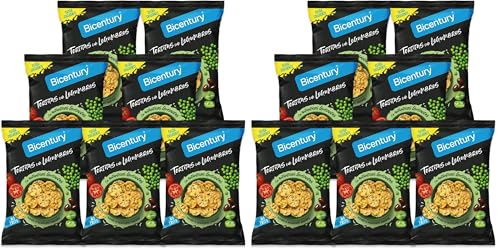 Bicentury Tortitas con Legumbres Tomate y Aceituna Negra – Snack de Aperitivo Extra Crujiente, No Frito, Sin Gluten, a Base de Arroz y Maíz (7 unidades) (Paquete de 2)