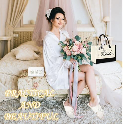 Tkifoda Bride To Be Gifts, Bridal Shower Gifts, Wedding Gifts, Bride Tote Bag Bride Makeup Bag Bride Robe Bride Slippers Bride Hair Clip I Do Slippers Wedding Robe Bride Cosmetic Bag thumb #6
