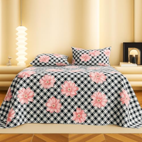 Image of VAS COLLECTIONS 220 TC 100% Cotton Kingston Collection Super King Size Bedsheets with 2 King Size Pillow Covers| Luxury Soft Sheets (3pcs Set) |108x108 inches (Grey, Pink & White)