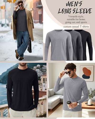 Ficerd 3 Pack Men's Big and Tall Shirts Long Sleeve Cotton Tee Crew Neck Oversize Tops Casual Loose Fit Knitted T Shirts2