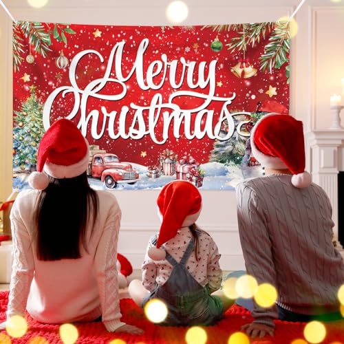 Image of Large Christmas Banner Decorations Red Flag Outdoor 72x44 Inch, Merry Christmas Gifts for Indoor Home House Decor Party Supplies, Yard Sign Background for Photography