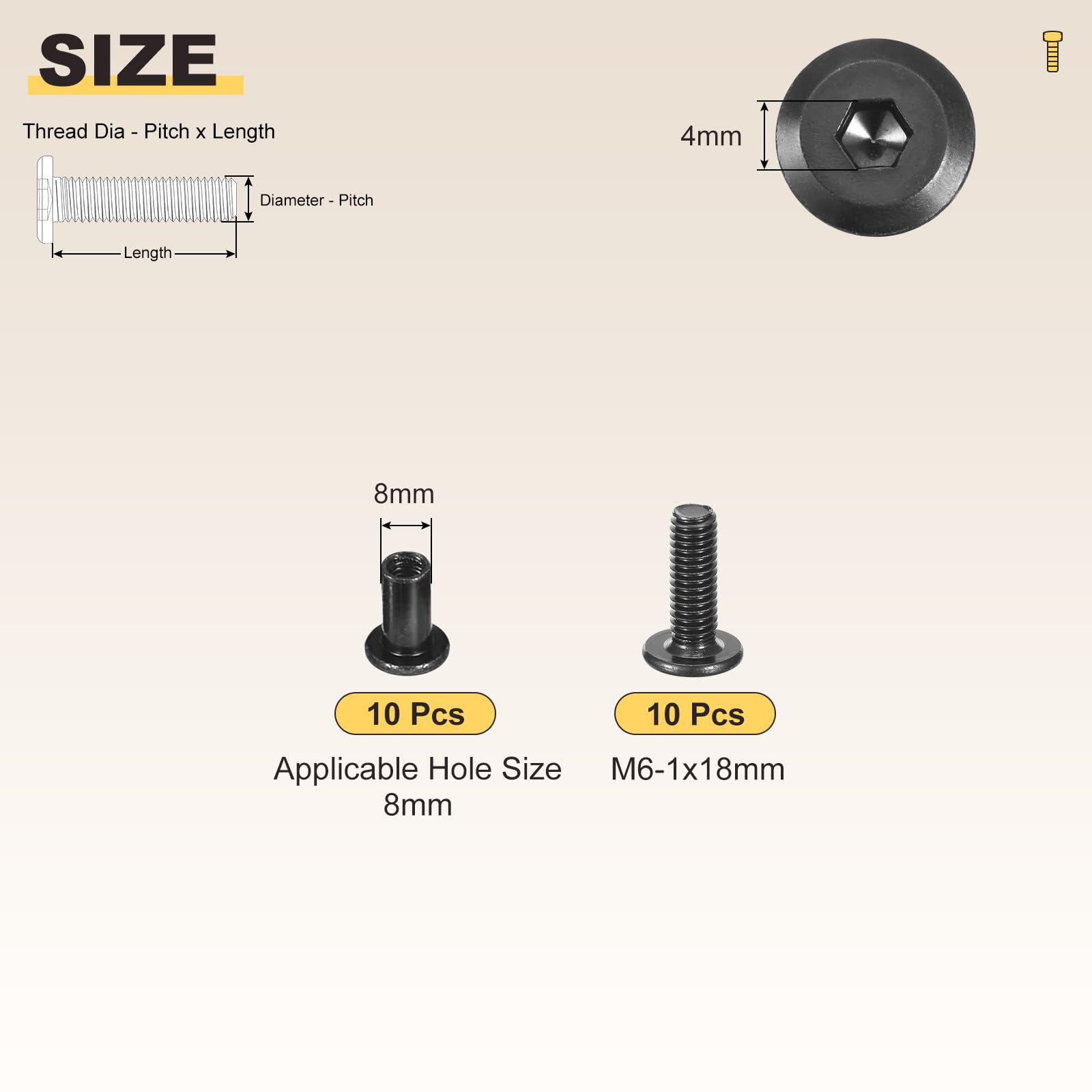 METALLIXITY Furniture Crib Screws Replacement Set(M6-1x18mm) 20Pcs, Connector Bolts M6 Screw Barrel Nuts Binding Screws - Image 2