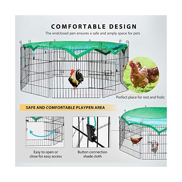 Destar 8 panel foldable outdoor backyard metal coop chicken cage enclosure duck rabbit cat crate playpen exercise pen with weather proof cover - image 4