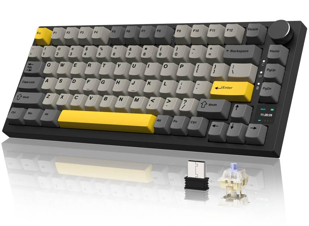YINDIAO AK820PRO Mechanisch Toetsenbord met TFT Smart Display & Knop, 2.4G Draadloos/BT5.1/USB-C Bedraad,75% ANSI-Indeling,Hot-Swap,Lineaire Gift Switch,RGB-Licht,voor PC,MAC,PS4 (Grijs YINDIAO AK820PRO Mechanisch Toetsenbord met TFT Smart Display & Knop, 2.4G Draadloos/BT5.1/USB-C Bedraad,75% ANSI-Indeling,Hot-Swap,Lineaire Gift Switch,RGB-Licht,voor PC,MAC,PS4 (Grijs