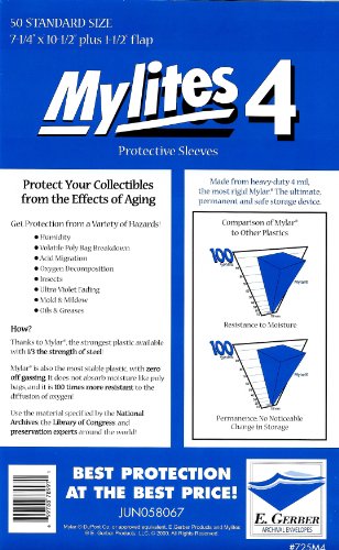 Mylites 4 Standard Comic Book Mylar Sleeves 7 1/4 x 10 1/2 Plus 1 1/2 Flap