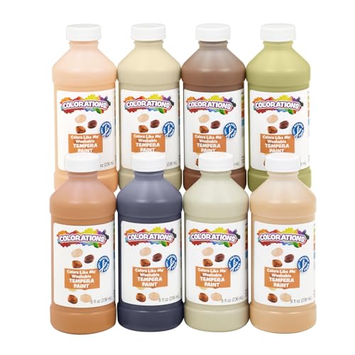 Colorations Colors Like Me Washable Tempera Paint 8 oz. Each Bottle - Set of 8 Colors - Non-Toxic Classroom Essentials Arts and Crafts Supplies for Kids and Adults